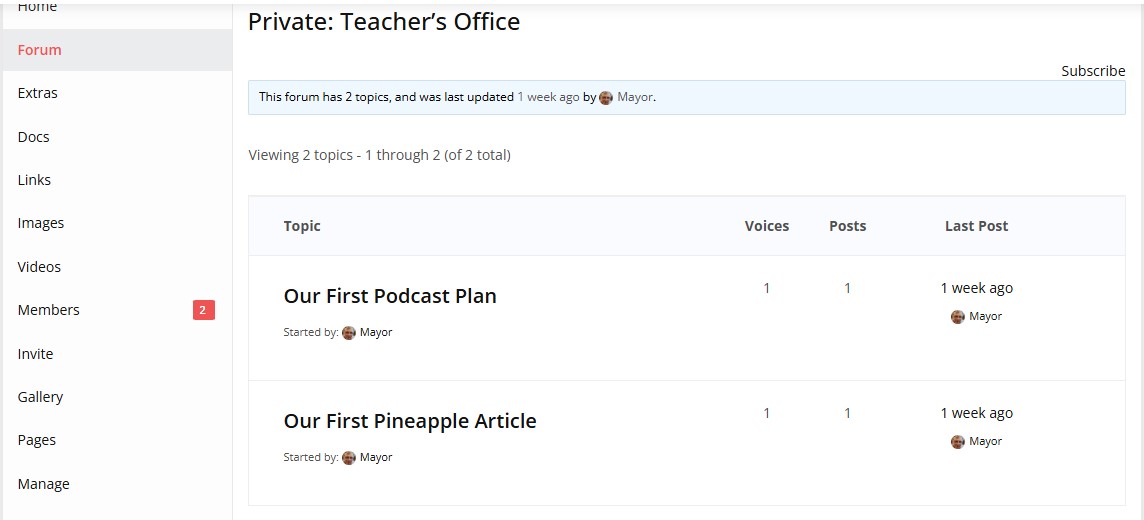 Private forum topics